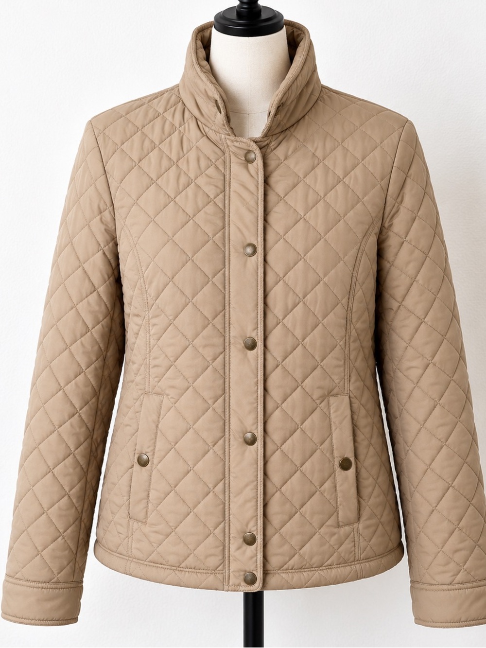 Jade & Ivory Quilted Tan Puffer Jacket with Snap Front